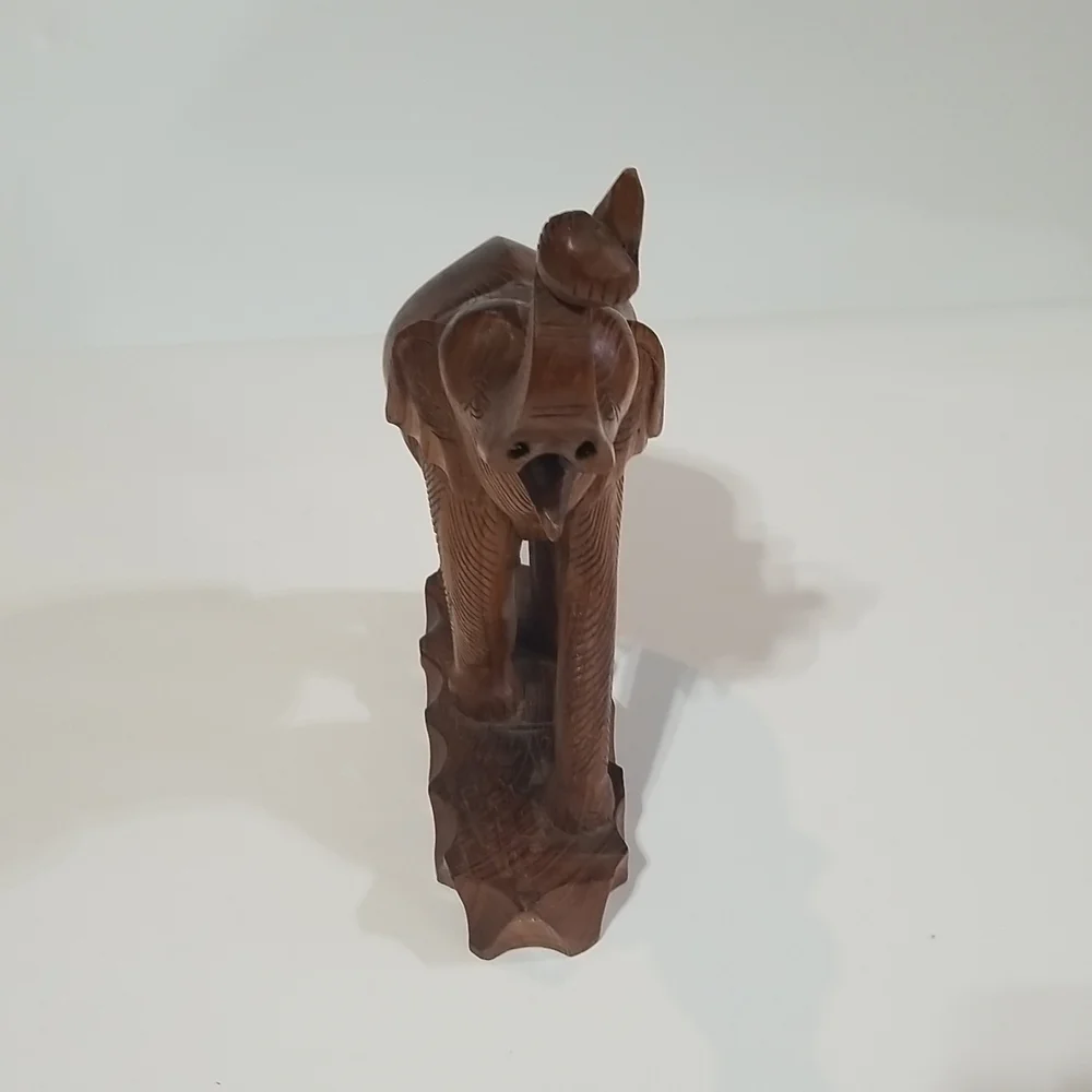 VINTAGE 14" Wooden Chunky Trunks Up Elephant on Attached Base - Picture 5 of 11